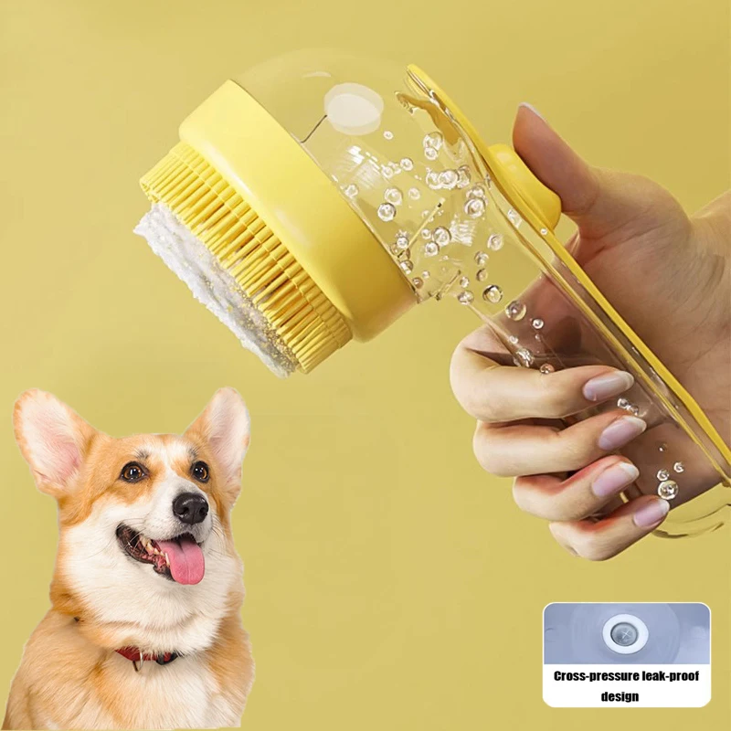 

Soft Silicone Pet Bathing Brush Massage Brush Pet Grooming Comb for Cats Dogs Long Handle Cleaning Brush With Shampoo Dispenser