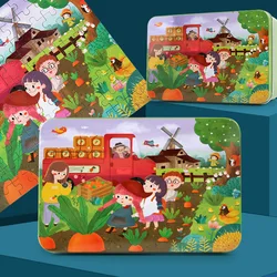 Wooden Early Childhood Toys 100 Pieces Of Iron Boxed Colorful Jigsaw Puzzle Puzzle Board Baby 3-4-5-6-7 Years Old  Cartoon Toys