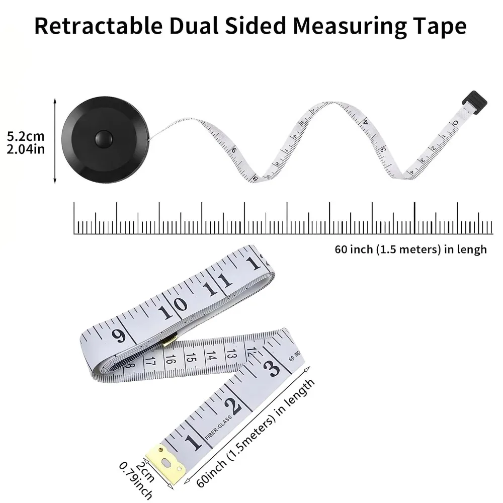Soft Tape Measure Set of 2 Pack 60 Inches 150 cm Double Scale Retractable Body Measuring Tape for Accurate Body Measurements Sewing Fabric Cloth Tailoring Clothing Apparel Making Weight Loss Fitness Chest Waist Hip