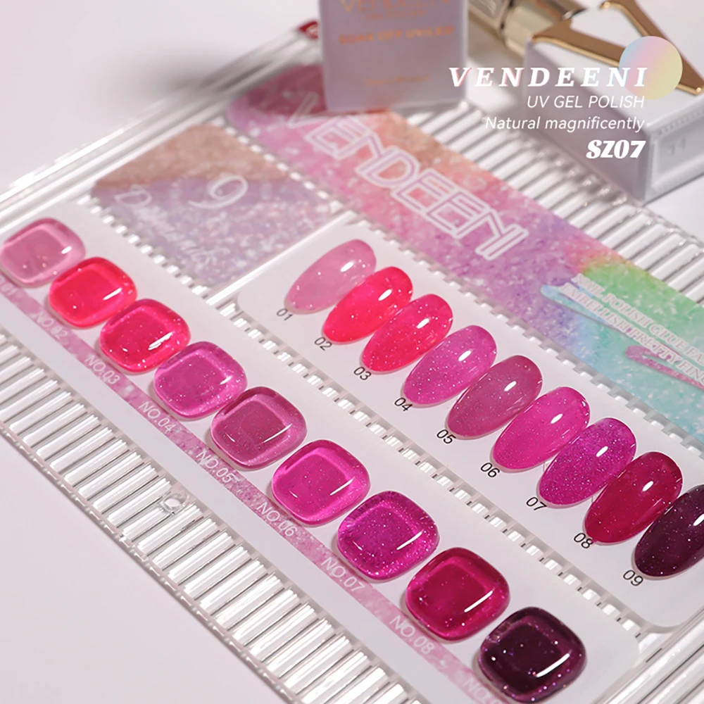 Vendeeni 9 Farben Rosenrot Pink Glitzernder Diamant-Gel-Nagellack UV Soak-Off Gel-Lack Semi-Permanenter Gel-Lack – Detail 13