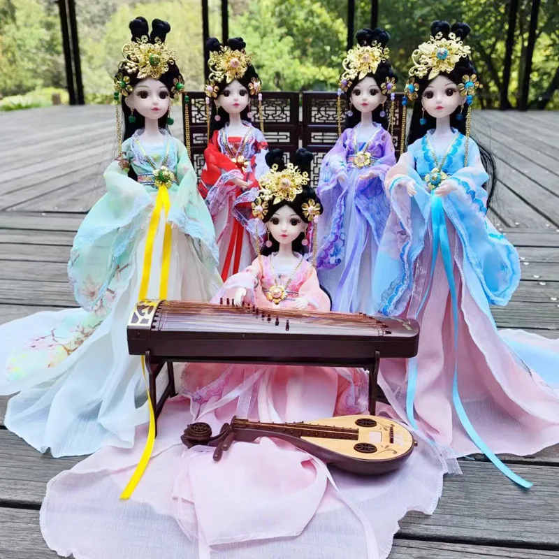 30cm moda estilo antigo chinês princesa/príncipe boneca 1/6 bjd boneca articulações móveis requintado estilo antigo saia vestir-se brinquedo