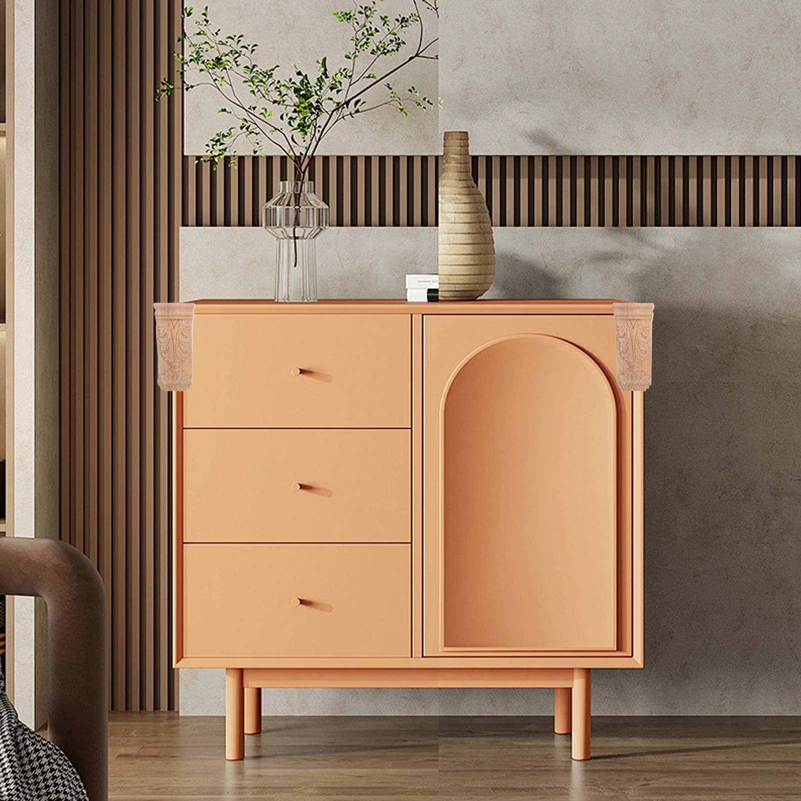 

2pcs Wooden Roman Column Appliques Carved Corner Corbels European Decorative Columns Solid Wood Shelf Support Sturdy Beam