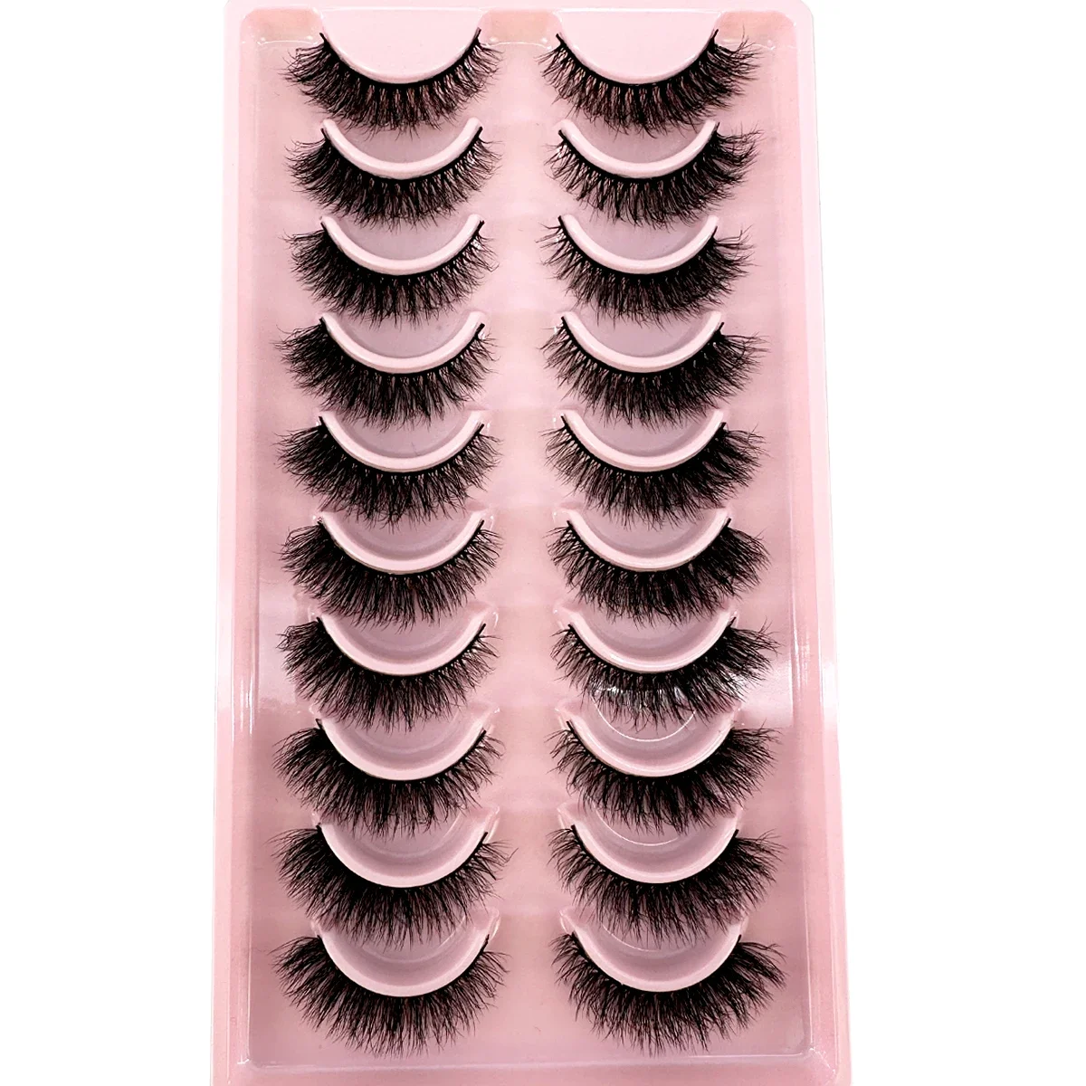 HBZGTLAD 10 Pairs Russian Strip Fluffy Mink Lashes Volume Eyelashes Fake Eyelashes Dramatic Messy Mink Lashes Wispy Long Foxy