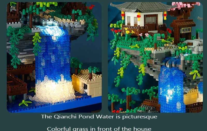 Piscina di fiori di pesco Castello Blocchi di costruzione Serie di assemblaggio Modello di edificio Educativo per bambini Assemblaggio di microparticelle Deco  26