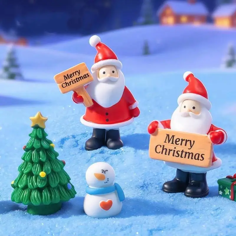Mini Christmas Resin Figurine Set With Santa Snowman Designs Perfect For Desktop Decor Micro Landscape Holiday Ornaments