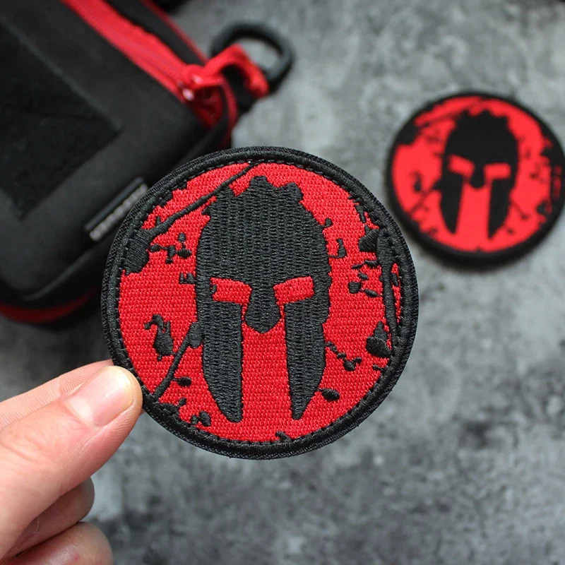 Spartan Helmet Embroidered Tactical Patch Round DIY Hook&Loop Patches Military Armband Backpack Hat Morale Badge Stickers