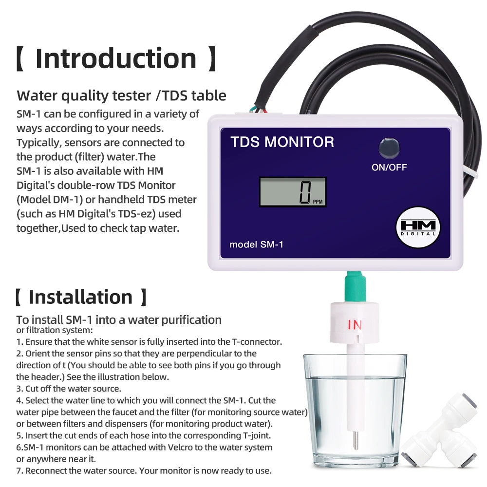 HM Digital TDS Tester LCD Online Water Quality Meter 0-9990PPM Detection Water TDS Monitor Inlet Outlet Test for Pool Laboratory