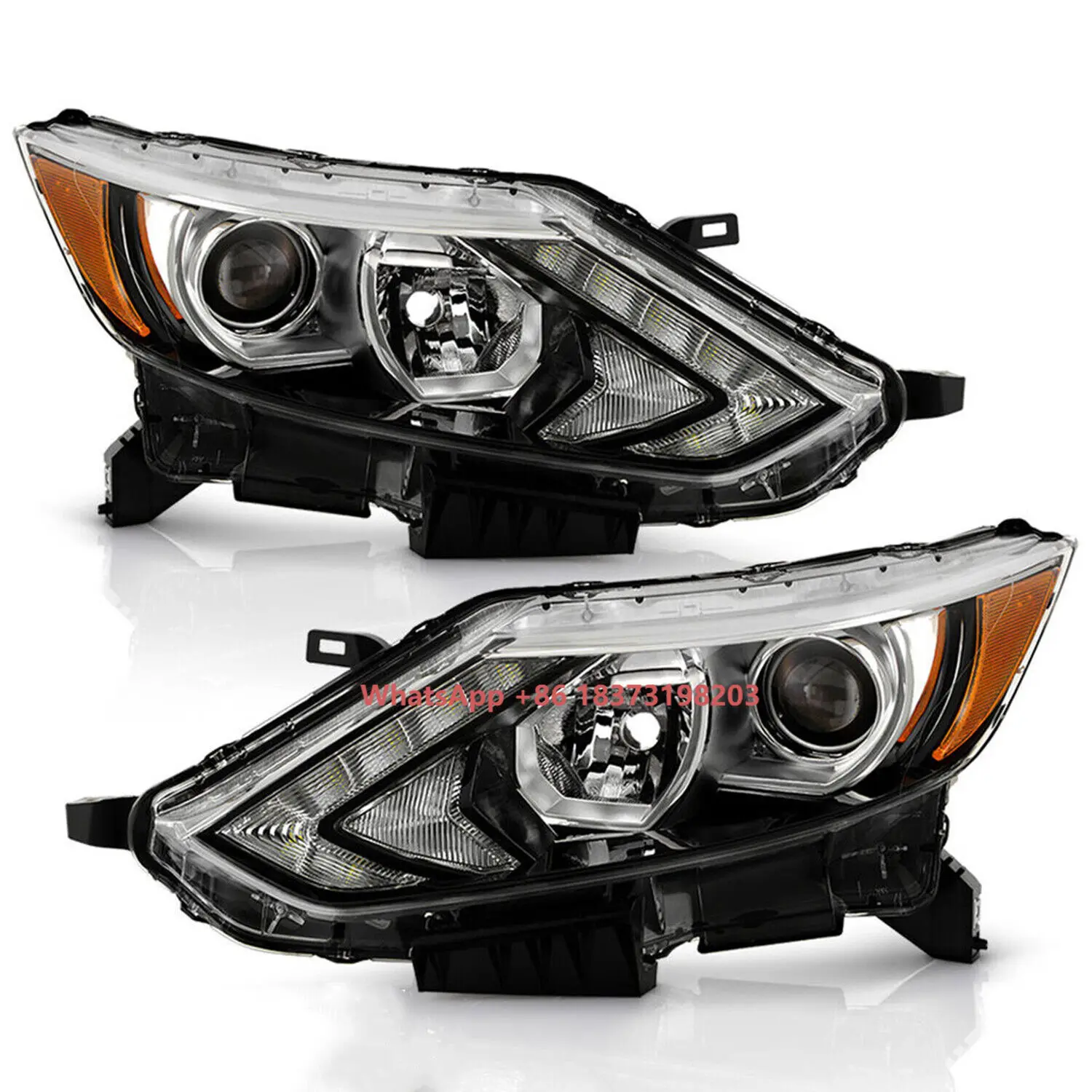 

Halogen LED DRL Projector Headlight Headlamps Assembly Set Left+Right for 2017-2019 Nissan Rogue Sport 2018 Black Chrome Clear