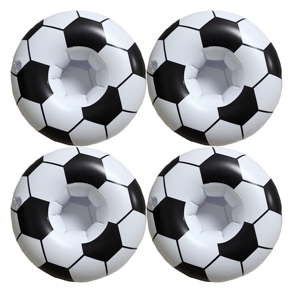 

4pcs Inflatable Cup Holder Pool Beach Accessories Floating Drink Holder PVC Football Theme Durable Water Stable Easy for Sports