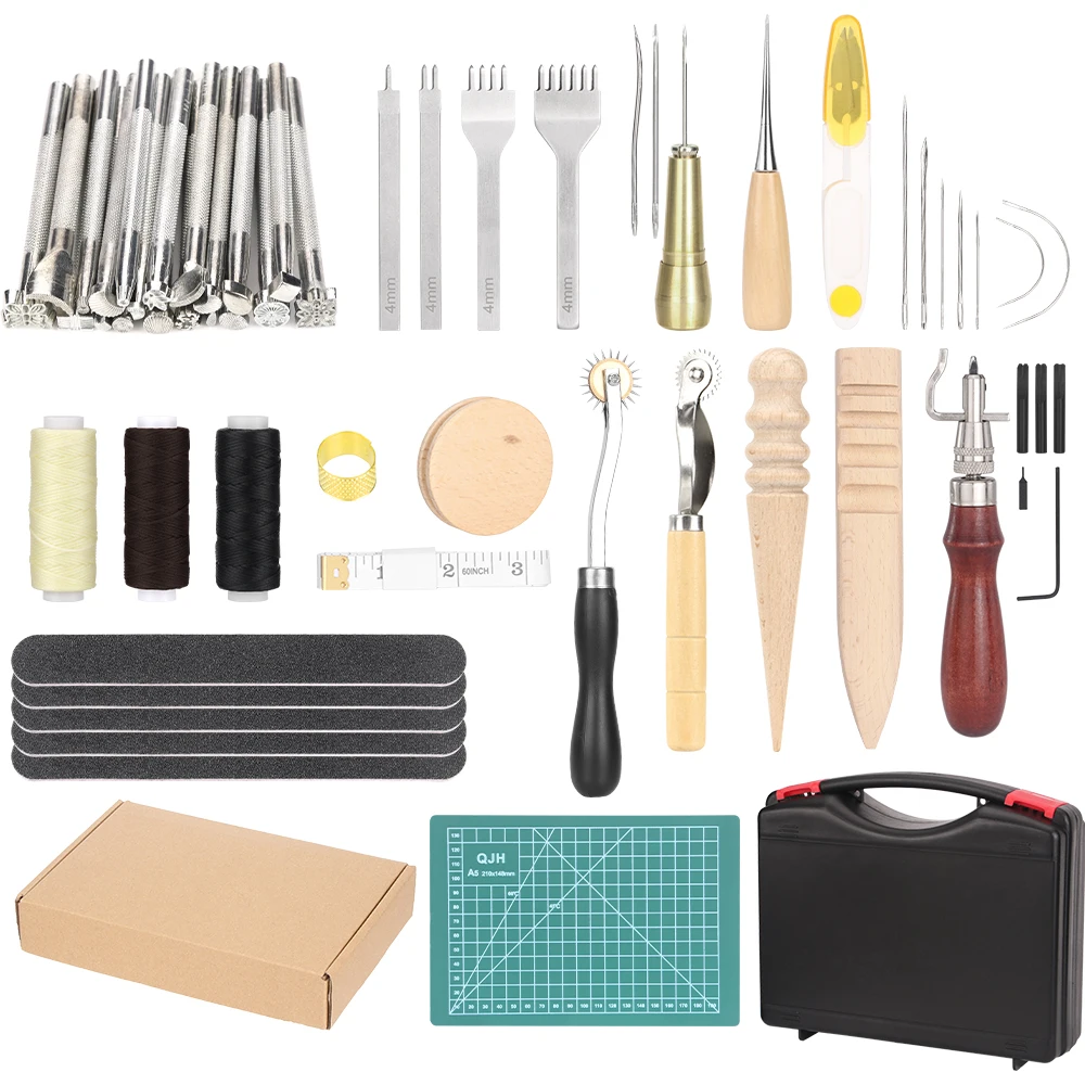 Leather Craft Hand Tools Kit for Hand Sewing Stitching Stamping Saddle DIY Making Leather Tools Set Leathercraft Adults Gifts