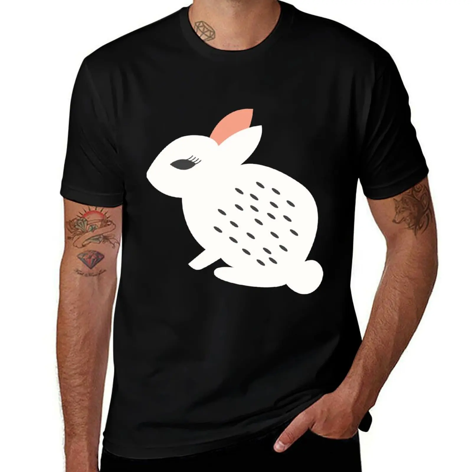 Rabbits and flowers 007 T-Shirt Worker Basic Short Sleeve Tee
