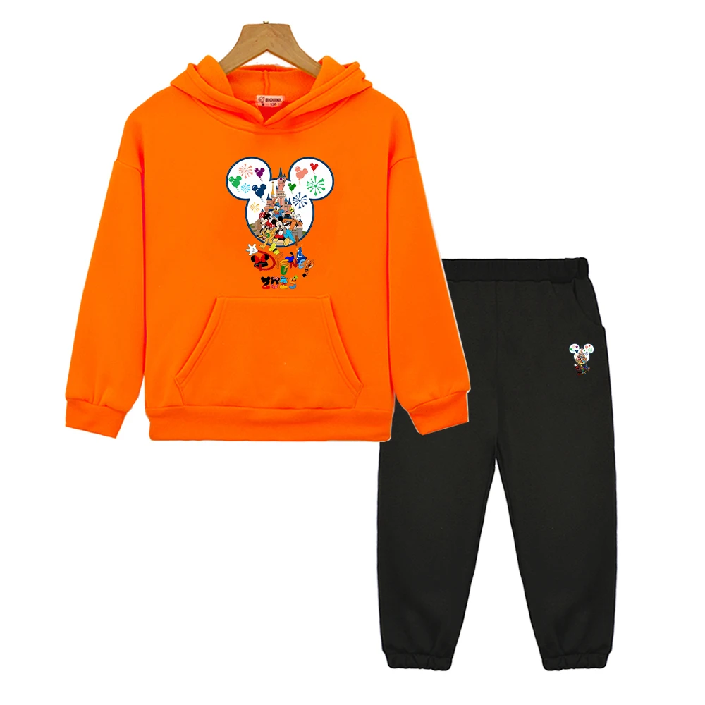 

Mickey Mouse Autumn print hoodie Fleece Sweatshirt Disney boys girls Hooded Spors Sets 2PCS pullover+Pant kids boutique clothes