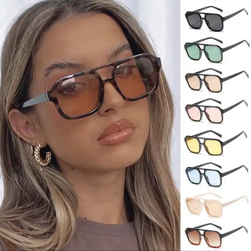 Gafas de sol cuadradas de doble puente para hombre y mujer, lentes de diseñador de marca Vintage, de gran tamaño, exageradas, 2024