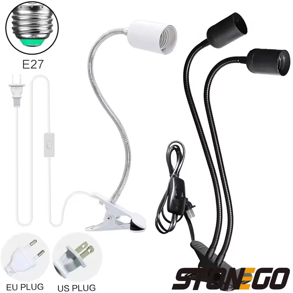 1.7m E27 Clamp Lamp Bases EU Plug Desk Lamps LED Bulb Hanging Light Socket Holder with Switch Flexible Gooseneck Reading Lights