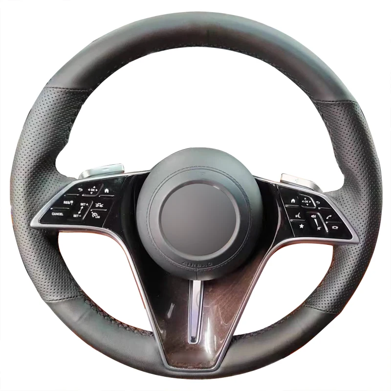 

Hand Sewing Steering Wheel Cover with Black Leather for Mercedes Benz 2022 Mercedes-Benz E-Class Car Accessories