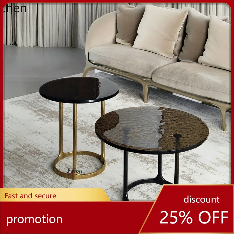 

CZ Italian Style Acrylic Side Table High-End Living Room Home Small Round Table Modern Creative Brass Corner Table