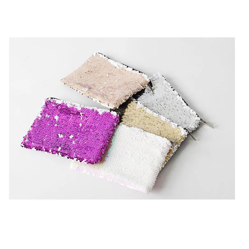 

DHL50pcs Sublimation DIY White Blank Brief Sequins Makeup Bags