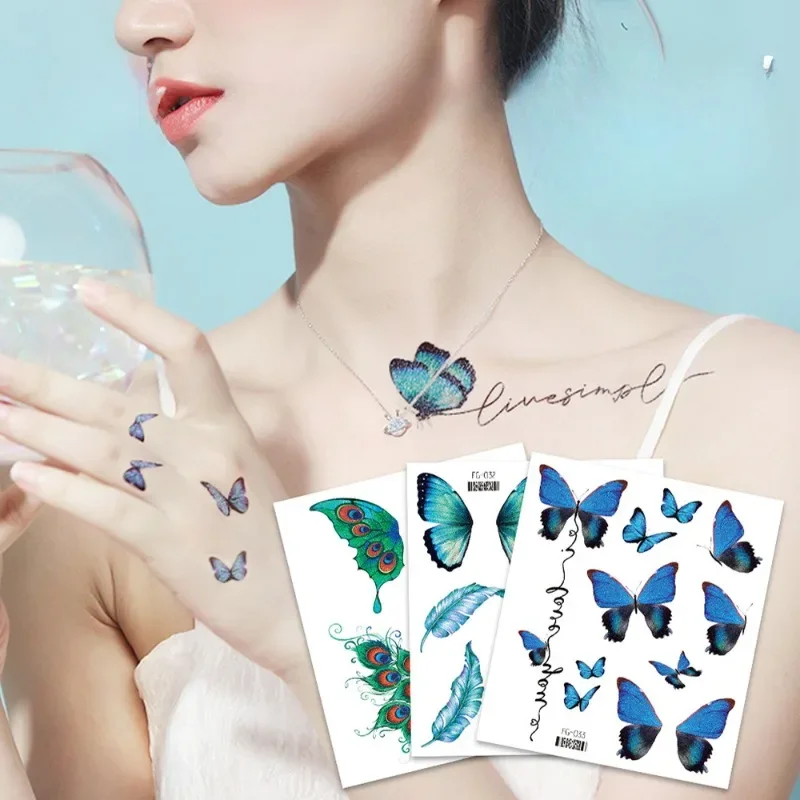 New Waterproof and Sweat Proof Small Fresh Glitter Powder Butterfly Spicy Girl Tattoo Personalized Durable Safe Large Size