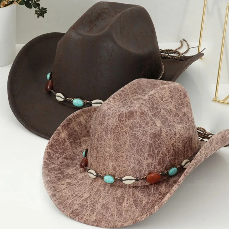 Men's and women's leather top hats inlaid woven for camping
