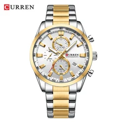 CURREN 8445 Men Quartz Watches Multifunction Chronograph Waterproof Stainless Steel Strap Calendar Male Casual Business Watches