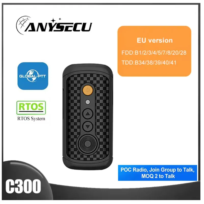 Radio Jaringan ANYSECU C300 4G Sistem RTOS Bekerja dengan Real-ptt atau Global-ptt Mini Poc LTE Radio