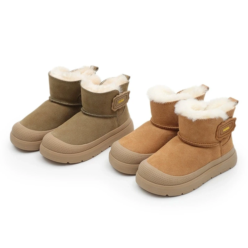 

Genuine Leather Girls Kids Boots Winter Warm Wool Lining Children's Snow Boots Waterproof Non-slip Cowhide Boys Shoes