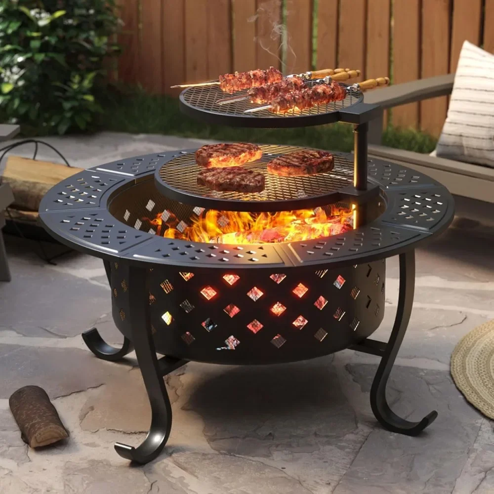 

Fire Pit,36" Outdoor Wood Burning Fire Pit with 2 Grills,BBQ Large Fires Table for Camping,Heating,Picnics fires pit outdoor