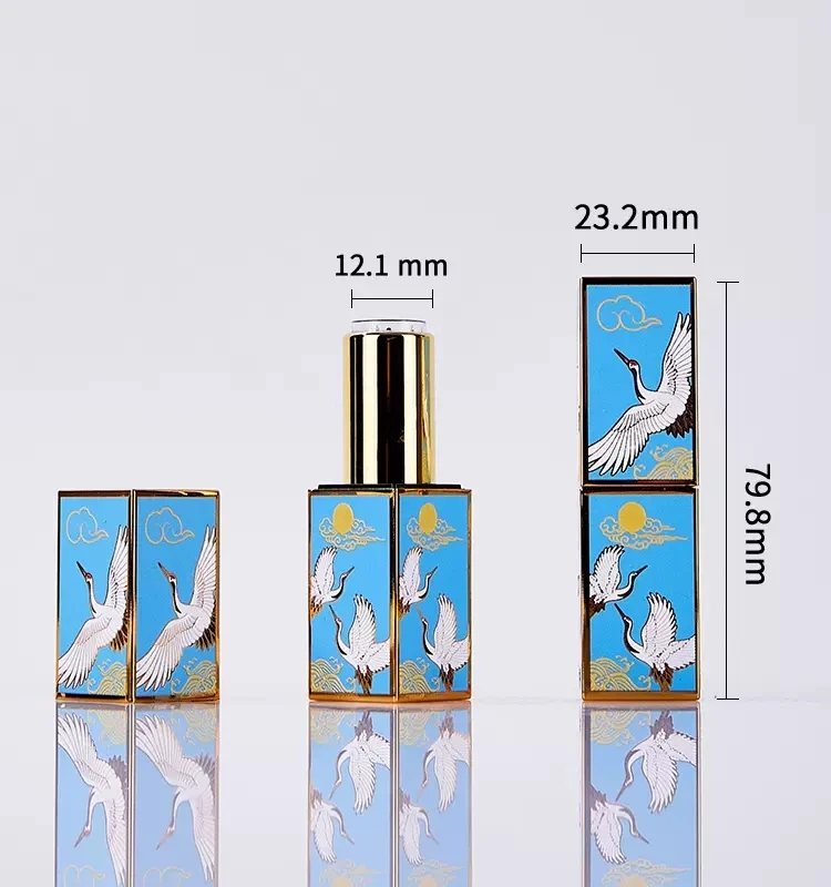 12.1mm Lipstick Tube Empty Containers Chinese Style Magnetic Buckle 3D Embossed Lip Balm shell mold Square Refillable Bottles