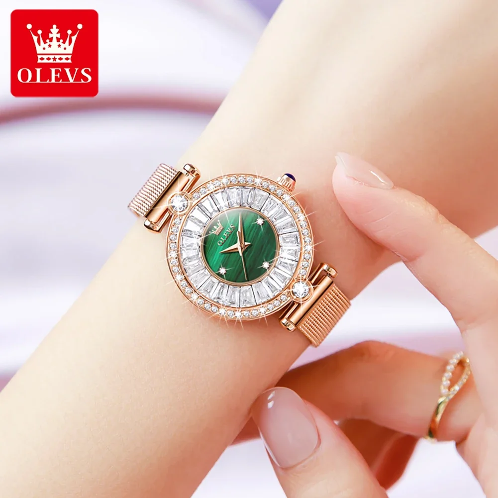 OLEVS 9963 Quartz Diamond-encrusted Watches For Women, Waterproof Casual PU Strap Women Wristwatch