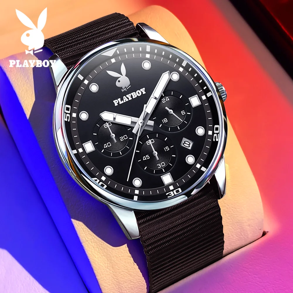 PLAYBOY Best Selling Fashion Multifunction Quartz Watch for Men New Original Waterproof Calendar Luminous Men's Wrist Watches