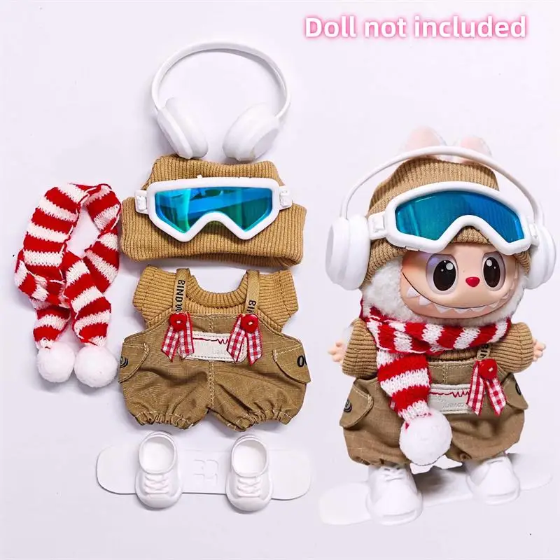 17 سنتيمتر لطيف أفخم دمية الملابس الشتاء نظارات التزلج مجموعة الزي اكسسوارات ل Labubu V3 V1 V2 هدية الكريسماس