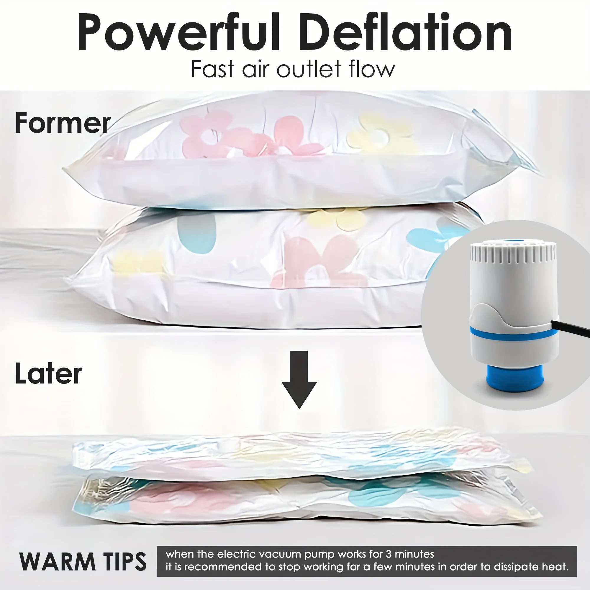 AC220V elektrische pomp voor vacuümopbergzakken, elektrische vacuümpomp voor tassen, past op de meeste vacuümzakken (opbergtas niet inbegrepen)