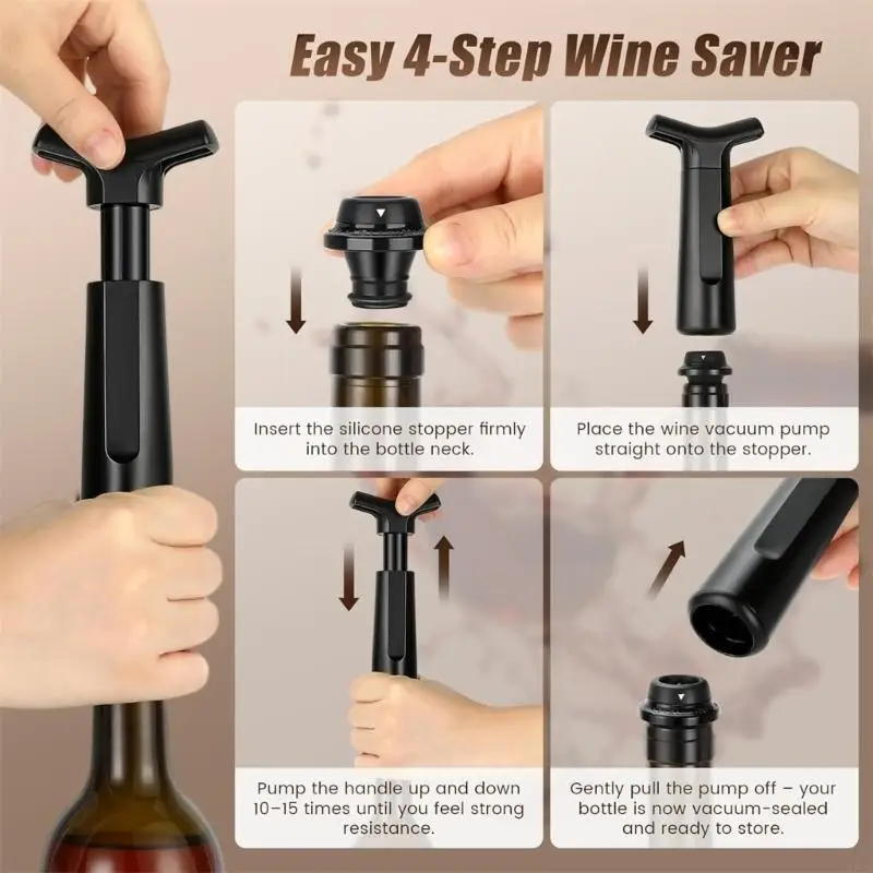 F92F Vacuum Wine Saver Pump Ergonomic Handle Manual Wine Stoppers Keep Wine Freshly