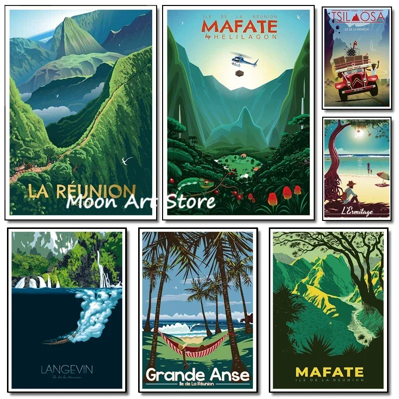 Vintage Travel Posters French Reunion Island Holiday  Canvas Paintings HD Printing Wall Art Picture Living Room Home Decoration