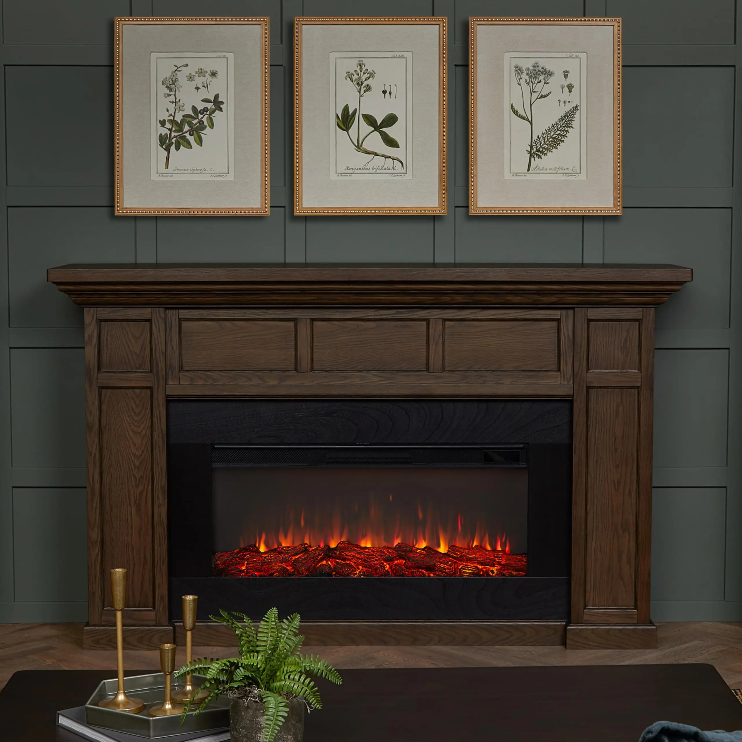 Alcott 75” Electric Fireplace with Mantel for Living Room or Bedroom, Replaceable Fireplace Insert Heater, Realistic