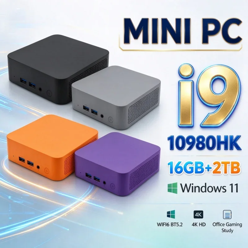 Intel I9‑10980HK Mini PC Windows11 16GB RAM 1TB/2TB SSD WiFi6 BT5.2 4K HD Gaming Office Home Daily Use Portable Desktop Computer