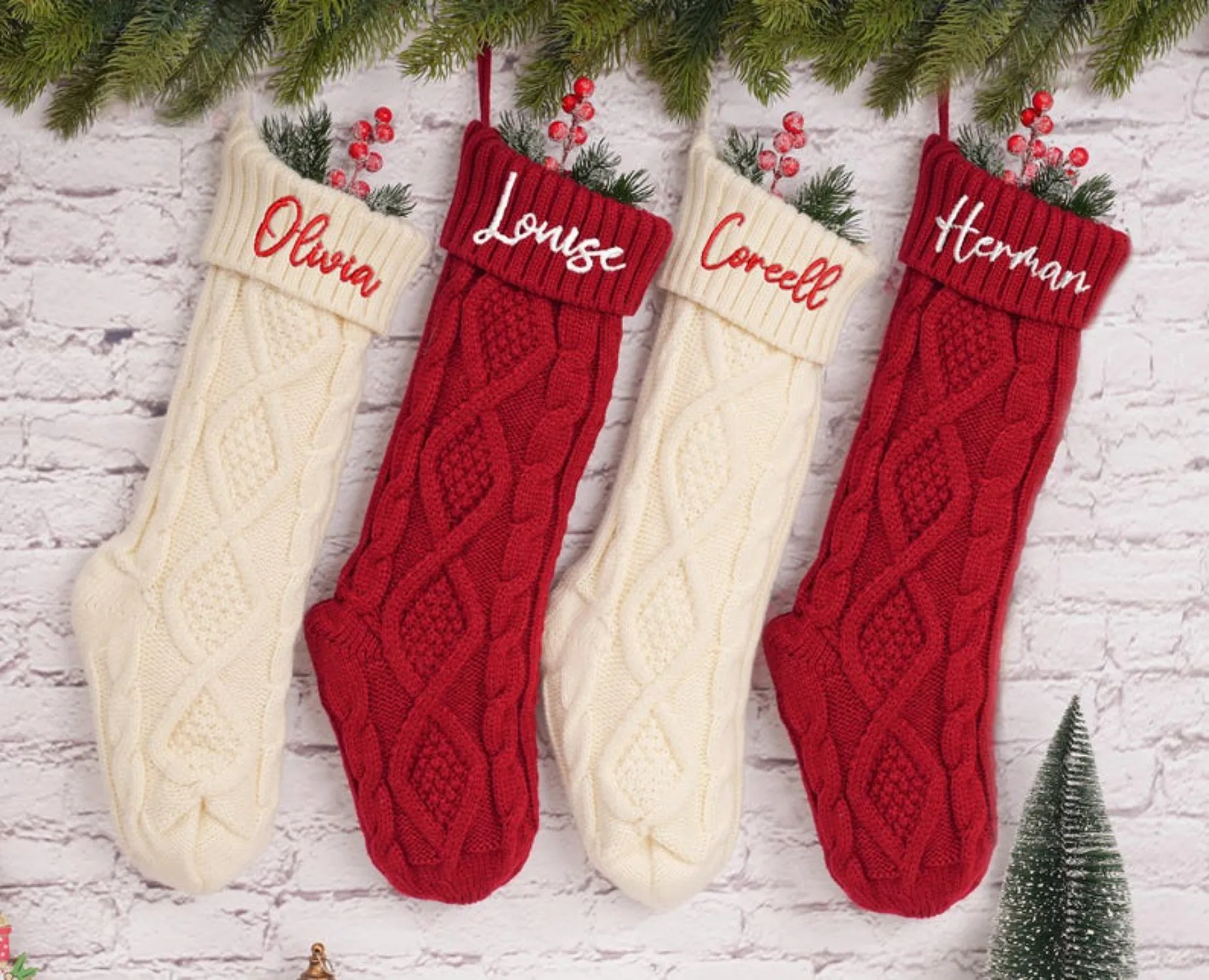 Personalized Embroidered Christmas Stockings,Family Christmas Stocking, Custom Christmas Knitted Stocking,Holiday Decor Gift