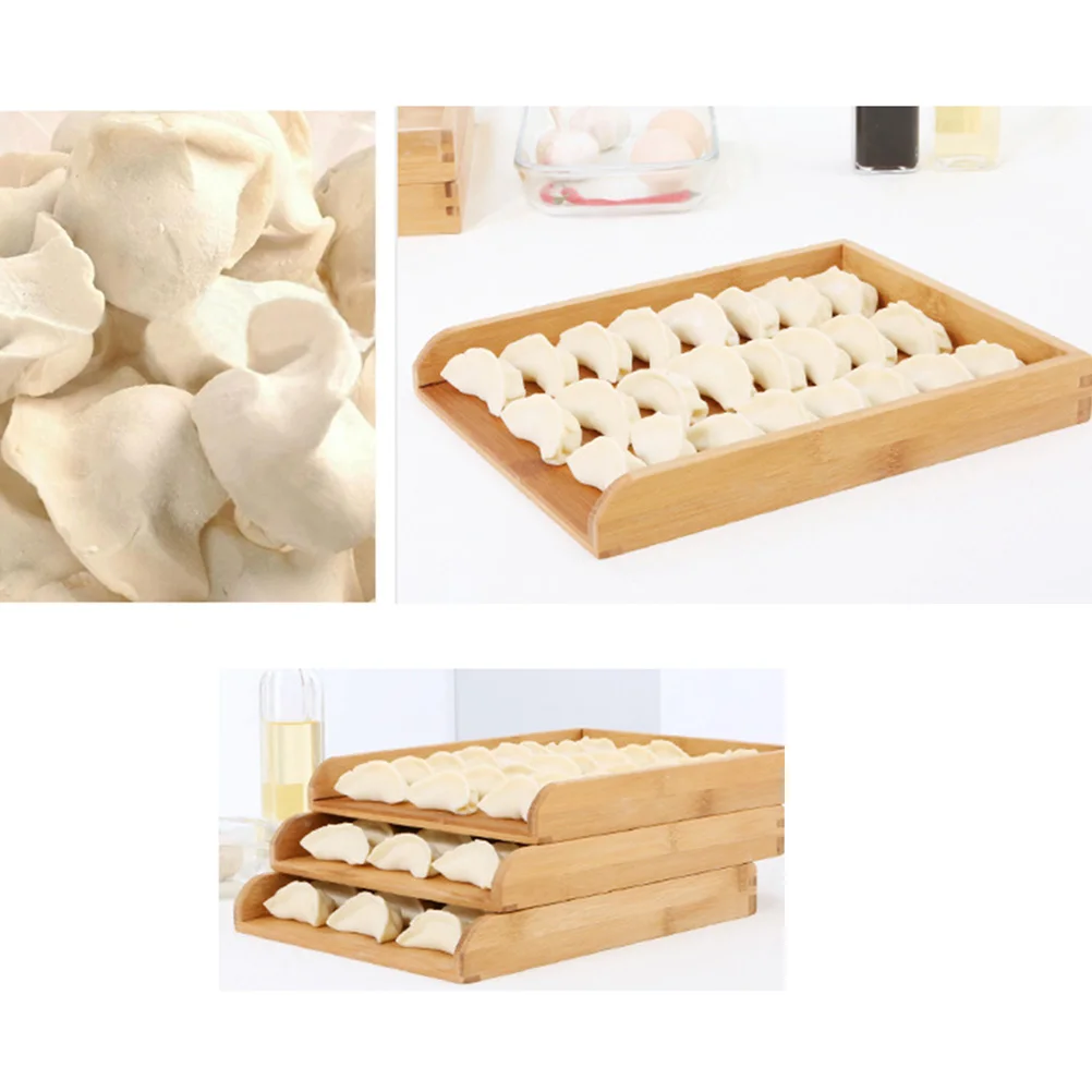 

Bamboo Dumpling Tray Wonton Holder Multifunction Serving Tray Kitchen Storage Fresh Ravioli Pastries Leakproof