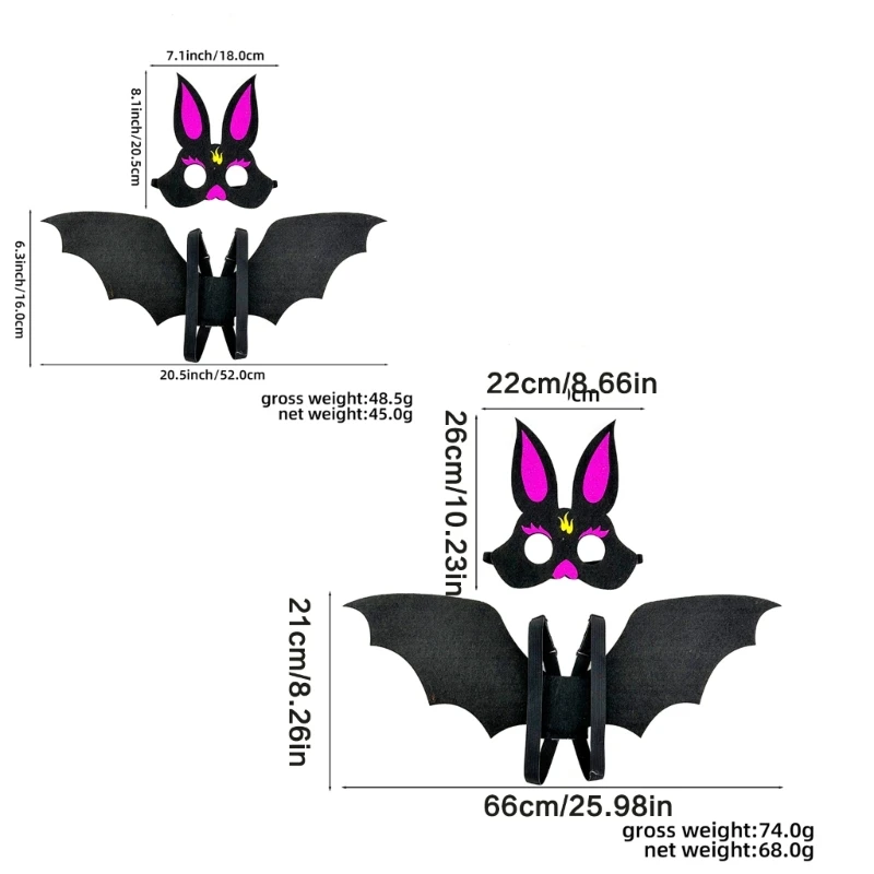 Bat-kostuumaccessoires voor volwassenen met vleermuisvleugel, vleermuismasker voor volwassen kinderen jongen meisje cosplay