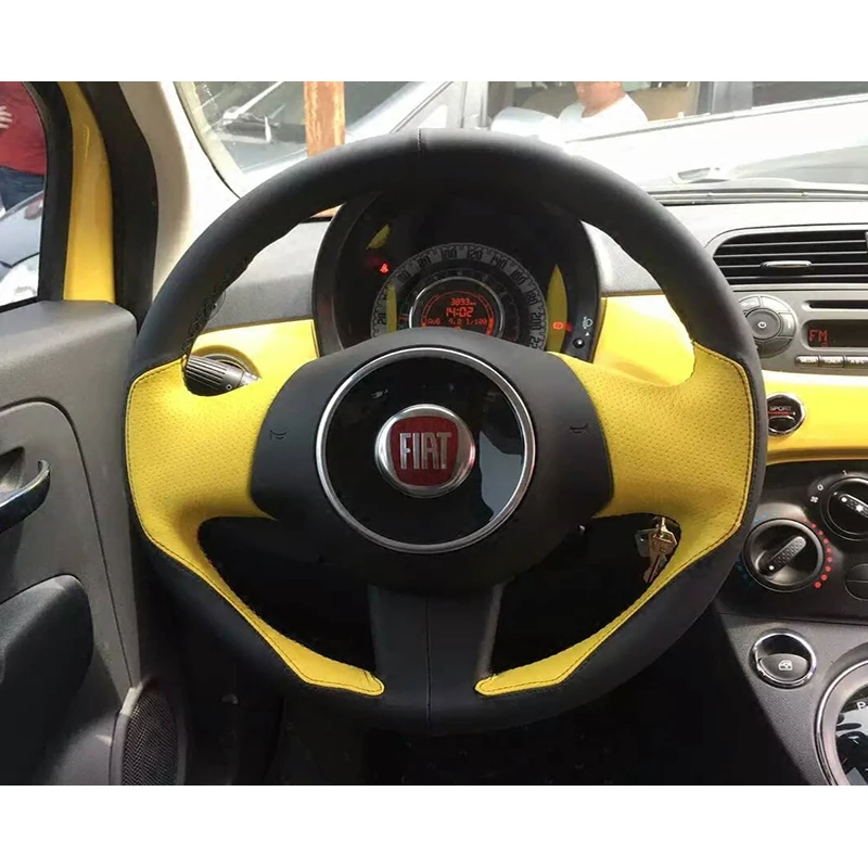 DIY Hand Sewing Car Steering Wheel Cover for Fiat Viaggio 500 Vittora Freemont Car Genuine Leather Interior Accessories