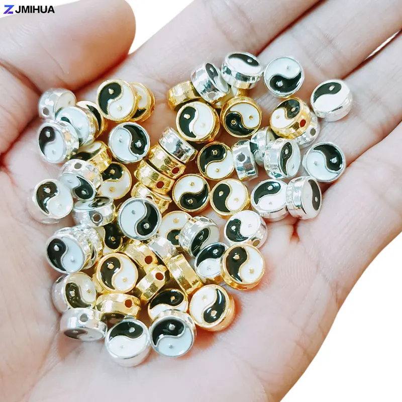 30pcs Taichi Spacers Loose Bead 8mm Double Sided Enamel Beads For Jewelry Making DIY Needlework Bracelets Supplies Accessories