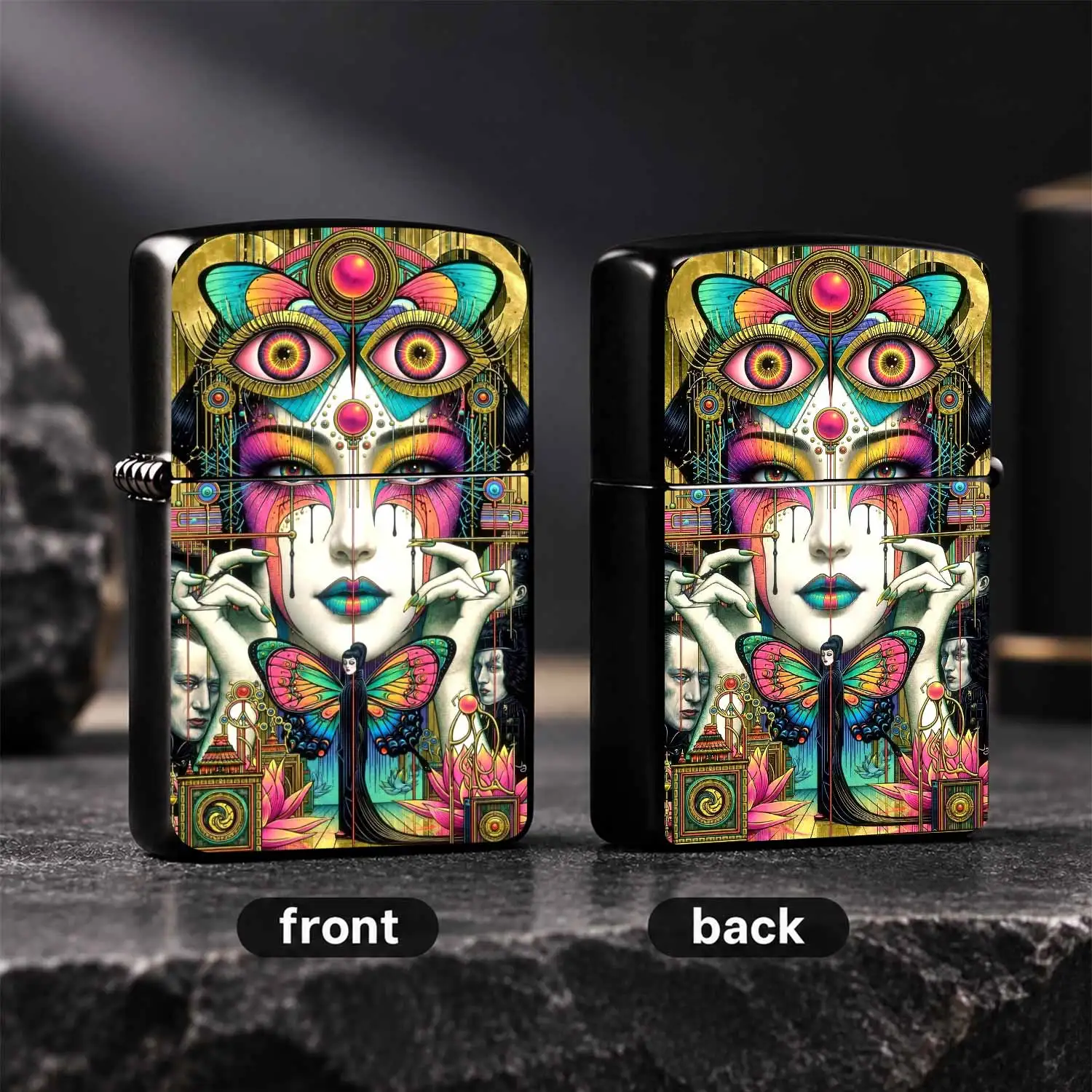 Cyber Psychedelic Dream Lighter, Retro Futurist Surreal Art Style Ornament, Trendy Portable Accessory, Unique Collectible Decor, Ideal Exquisite Gift For Various Occasions, Distinctive Stylish Daily Use Item For Art Lovers A Humorous And In