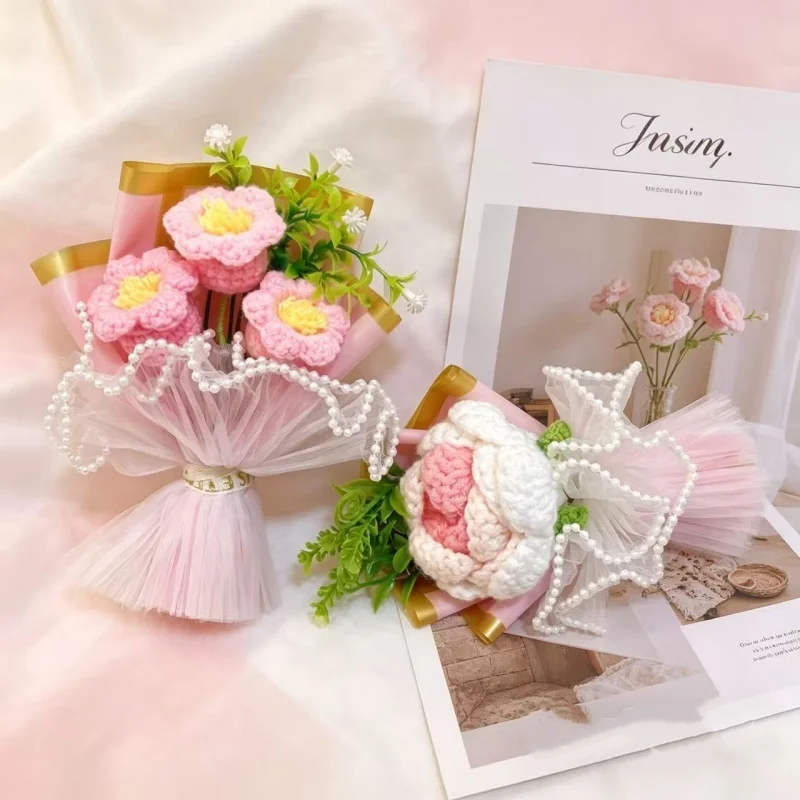 15cm Mini Handgemachter Häkelblumenstrauß Künstliche Blumen Valentinstag Muttertag Romantisches Geschenk Tischdekoration – Detail 2