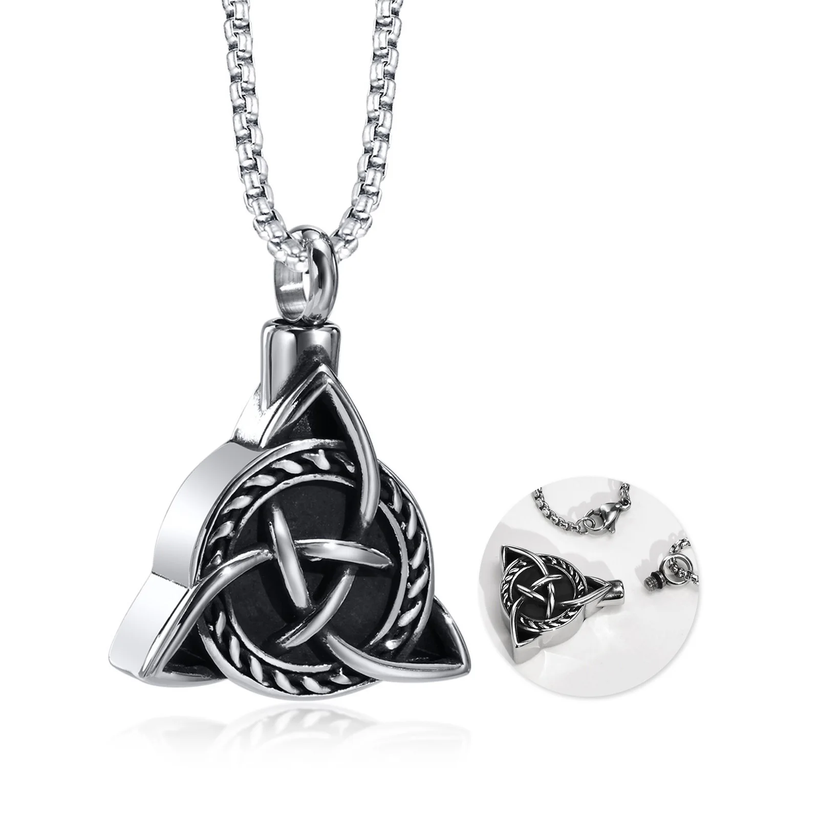 Vnox Men Celtic Knot Urn Necklaces for Ashes Cremation Jewelry, Rock Punk Stainless Steel  Triangel Pendant Collar Gift