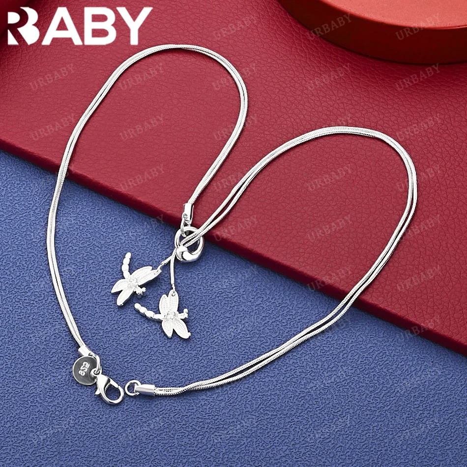

URBABY 925 Sterling Silver Dragonfly Snake Chain Necklace Fashion Jewelry Exquisite Party Engagement Wedding Gift