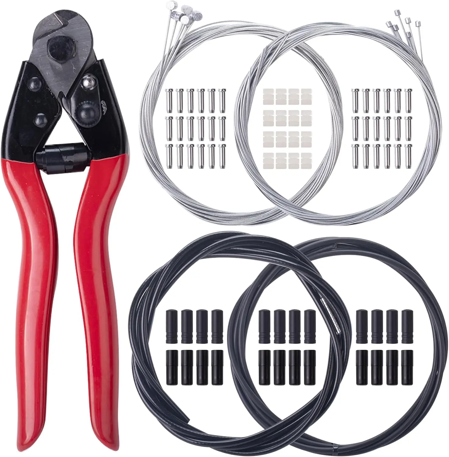 

87 шт. комплект стальных тросов переключения тормозов для велосипеда с резаком из нержавеющей стали, универсальный комплект корпуса с колпачками, рукавами, уплотнительными кольцами для Moun