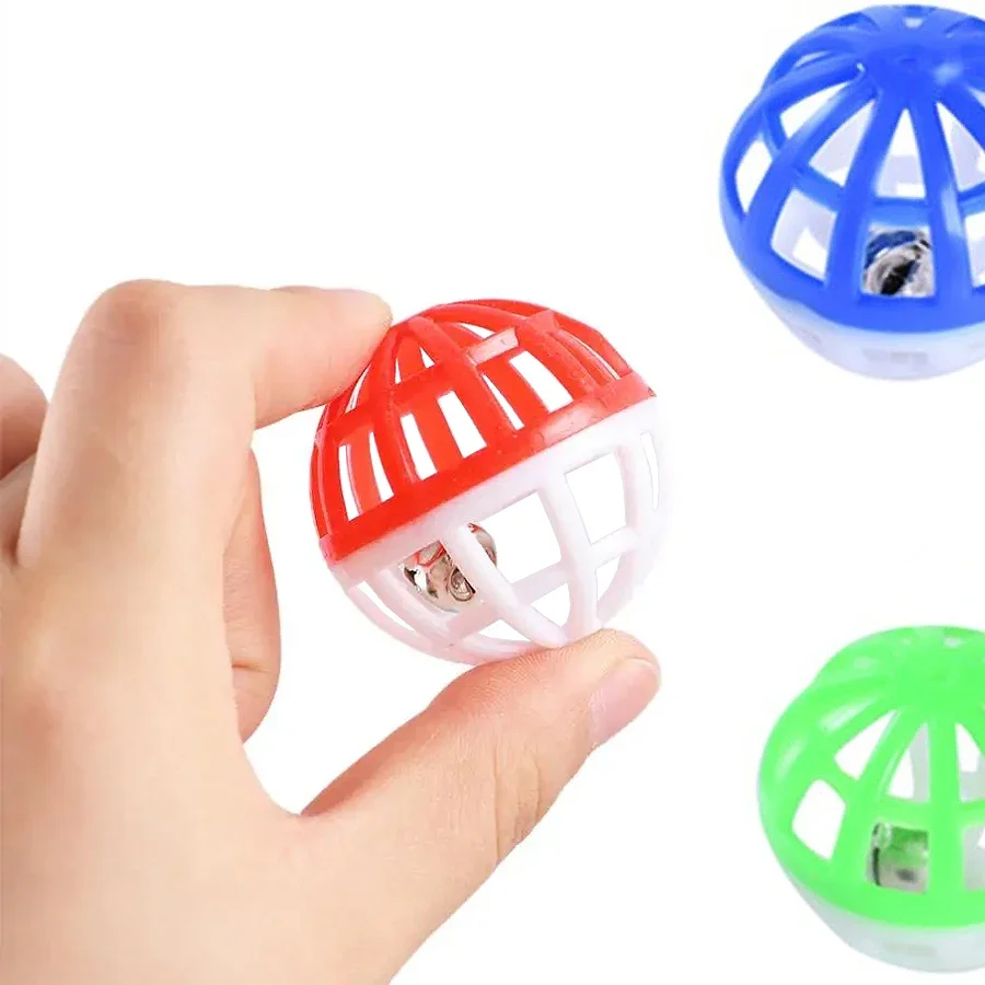 10pcs/set Plastic Cat Pet Sound Toy Cat Toys Hollow Out Round Pet Colorful Playing Ball Toys With Small Bell Cat Products
