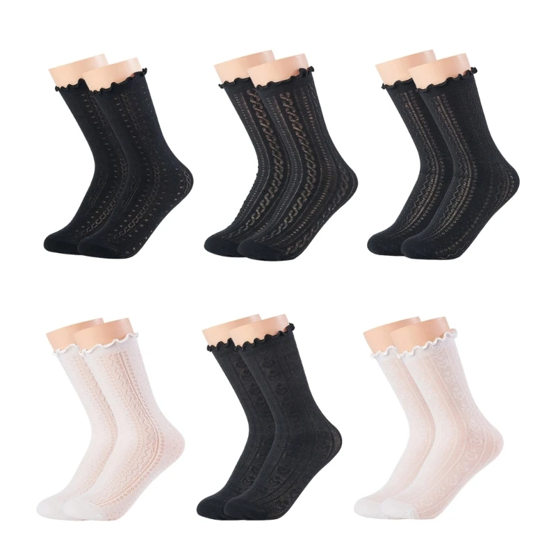 Women Ruffle Cuffs Socks Breathable Mesh Elegant Lace Frilly Ankle Socks