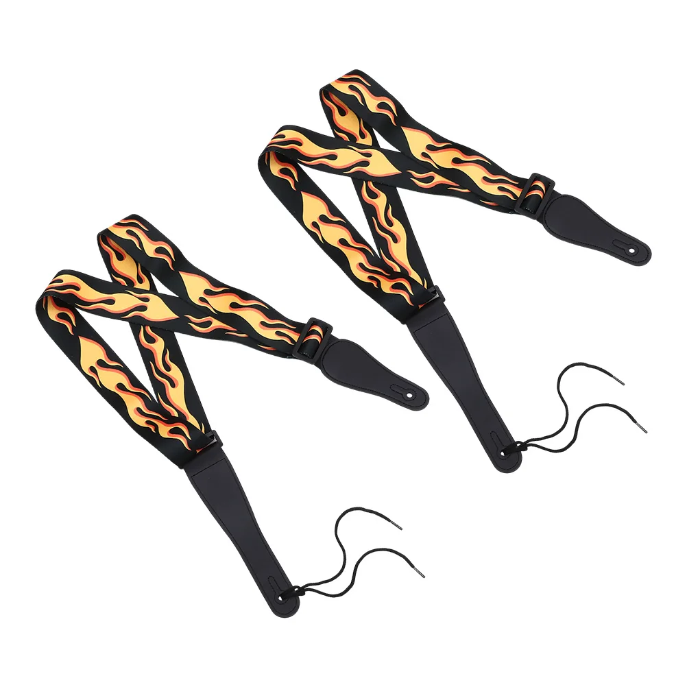 

2Pcs Guitar Strap Flame Pattern Durable Polyester Bass Electric Acoustic Adjustable Shoulder Belt Replacement Sling