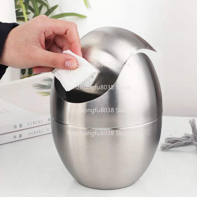 

304 Stainless Steel Mini Coffee Table Trash Can for Living Room/office/hotel Deluxe Egg-shaped Desktop Trash Can